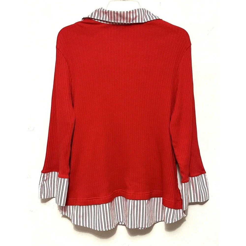 Angels Red Striped Collared Business Casual Shirt Blouse Top 3X